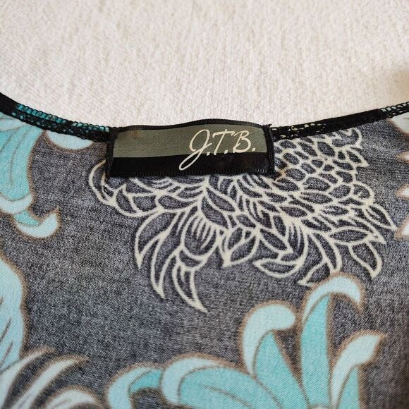 Vtg Y2K Blue Black Floral Print V-Neck Tie Back Whimsi Babydoll Fairy Top Medium - Picture 5 of 7